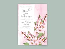 Beautiful soft pink sakura wedding invitation card template vector