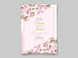 Pink cherry blossom wedding invitations vector