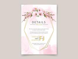 Pink cherry blossom wedding invitations vector
