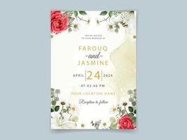 Hand drawn rose wedding invitation card vector