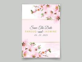 Pink cherry blossom wedding invitations vector