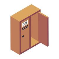 Isometric icon of sports cabinets, gym locker vector