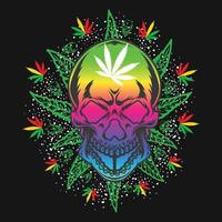 vector de camiseta de hierba de cannabis de calavera vintage