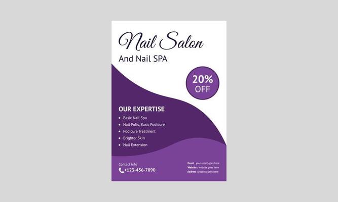 Nail Spa service flyer design template. Nail Salon service poster leaflet design. a4 template, brochure design, cover, flyer, poster, print-ready