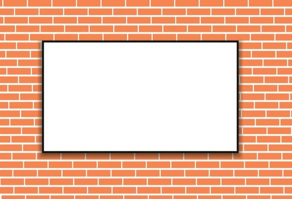 TV with white screen on brick wall background.