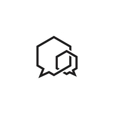 Hexagon bubble logo on white background.