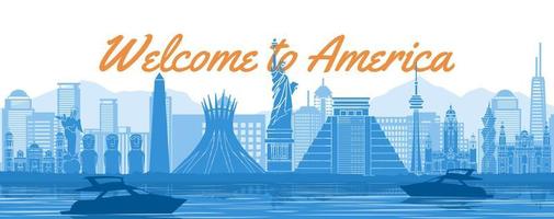 america famous landmark with blue and white color design vector