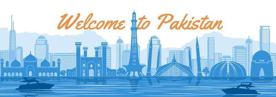 Pakistan famous landmark with blue and white color design vector