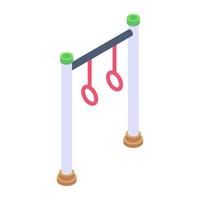 Athlete pullup icon of isometric style, gym exercise tool vector