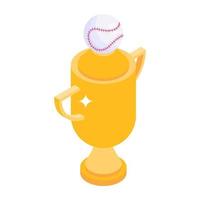 Winning baseball trophy icon in modern isometric style vector