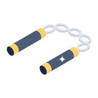 Asian karate martial art tool, nunchaku icon of isometric style vector