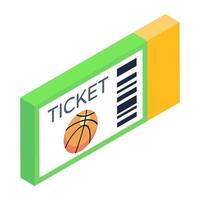 Entry pass, isometric icon of basketball match ticket vector