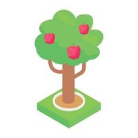 Apple tree in isometric style icon, editable vector