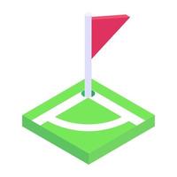 Outdoor gaming fluttering flagpole, isometric icon of sports flag vector