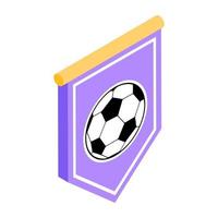 emblema de decoración de manchas, icono isométrico de la pancarta de fútbol vector