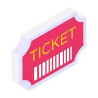 Entry pass, isometric icon of ticket vector