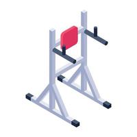 Shoulder press machine icon of isometric style, fitness club equipment vector