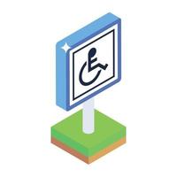 Trendy isometric editable icon of handicap sign board vector