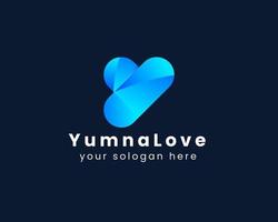 Letter Y logo with heart or love shape vector