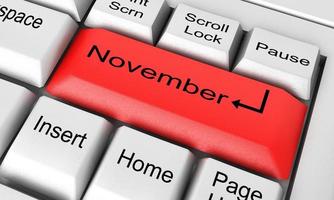 palabra de noviembre en el teclado blanco foto