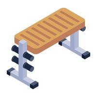 Gym bench icon of isometric style, fitness club equipment vector