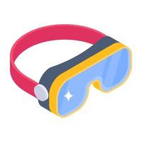 Underwater wearable accessory, isometric icon of swimming glasses vector