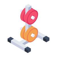 Gym fitness equipment, isometric icon of dumbbells vector