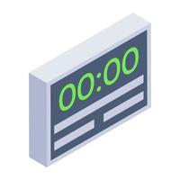 Digital clock icon of isometric style, electronic timepiece vector