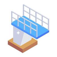 Water sports jumping tower, isometric icon of swimming board vector