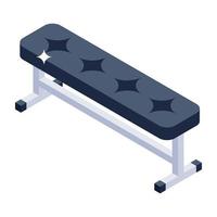 icono de banco de fitness de estilo isométrico, equipo de gimnasio vector