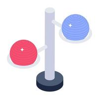 Stability ball storage icon of isometric style, fitball rack vector