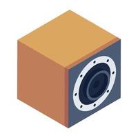 Icon of sound speaker, woofer isometric style vector