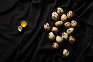 quail eggs on a black background photo