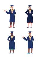 University and school graduates semi flat color vector characters set