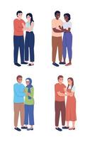 Happy parents semi flat color vector characters set