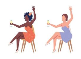 Ladies having fun semi flat color vector characters set