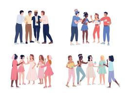 Friends having fun at party semi flat color vector characters set