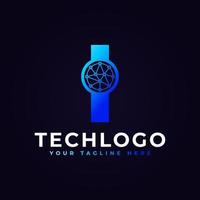 Tech Letter I Logo. Blue Geometric Shape with Dot Circle Connected as Network Logo Vector. Usable for Business and Technology Logos. vector