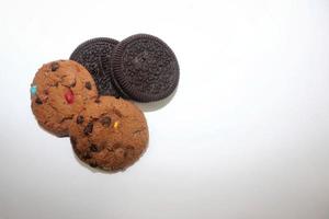 two kinds of chocolate-flavored dry bread on a gray background photo