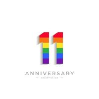 11 Year Anniversary Celebration with Rainbow Color for Celebration Event, Wedding, Greeting card, and Invitation Isolated on White Background vector