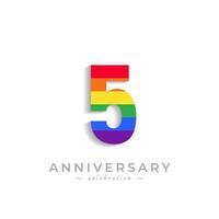 Celebración del aniversario de 5 años con el color del arco iris para el evento de celebración, boda, tarjeta de felicitación e invitación aislada en el fondo blanco vector