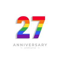 Celebración del aniversario de 27 años con el color del arco iris para el evento de celebración, la boda, la tarjeta de felicitación y la invitación aislada en el fondo blanco vector