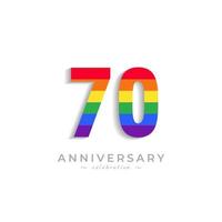 Celebración del aniversario de 70 años con el color del arco iris para el evento de celebración, la boda, la tarjeta de felicitación y la invitación aislada en el fondo blanco vector