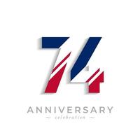 74 Year Anniversary Celebration with White Slash in Red and Blue American Flag Color. Happy Anniversary Greeting Celebrates Event Isolated on White Background vector