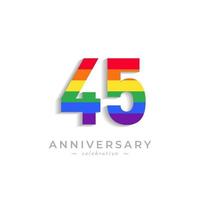 Celebración del aniversario de 45 años con el color del arco iris para el evento de celebración, la boda, la tarjeta de felicitación y la invitación aislada en el fondo blanco vector