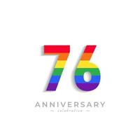 Celebración del aniversario de 76 años con el color del arco iris para el evento de celebración, boda, tarjeta de felicitación e invitación aislada en el fondo blanco vector