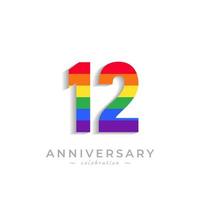 12 Year Anniversary Celebration with Rainbow Color for Celebration Event, Wedding, Greeting card, and Invitation Isolated on White Background vector