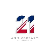 21 Year Anniversary Celebration with White Slash in Red and Blue American Flag Color. Happy Anniversary Greeting Celebrates Event Isolated on White Background vector