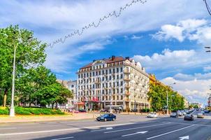 Hotel Europe modern style building on Freedom Svabody square in Minsk photo