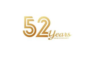 52 Year Anniversary Celebration with Handwriting Golden Color for Celebration Event, Wedding, Greeting card, and Invitation Isolated on White Background vector